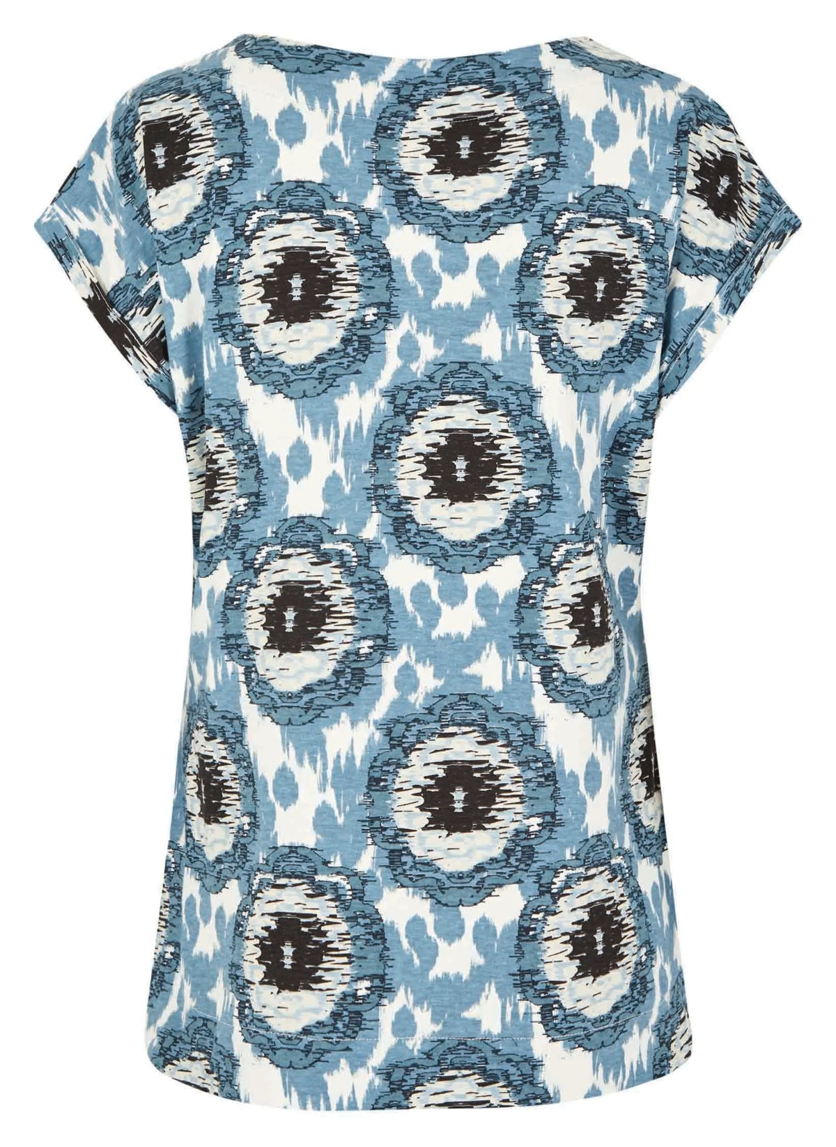Weird Fish women's Paw Paw short sleeve t-shirt with a pale denim blue with a unique circular print.