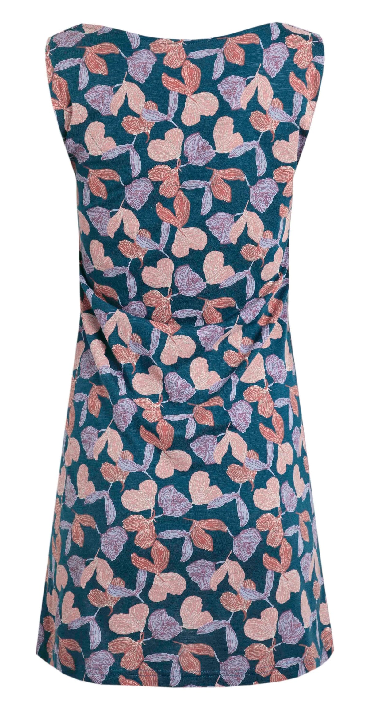 Weird Fish women's Indus jersey tunicin Deep Sea Blue with a floral print and front pockets.