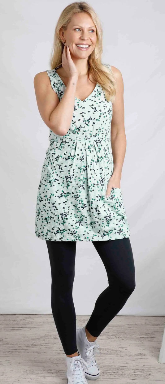 Women's Weird Fish Indus jersey tunic in  Mint Green with a ditsy floral pattern.
