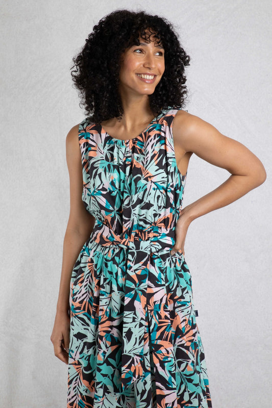 Weird Fish Womens Nalani Viscose Printed Jumpsuit - Aqua Blue