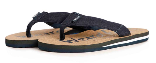 Weird Fish men's Corkham cork effect flip flops in Denim.