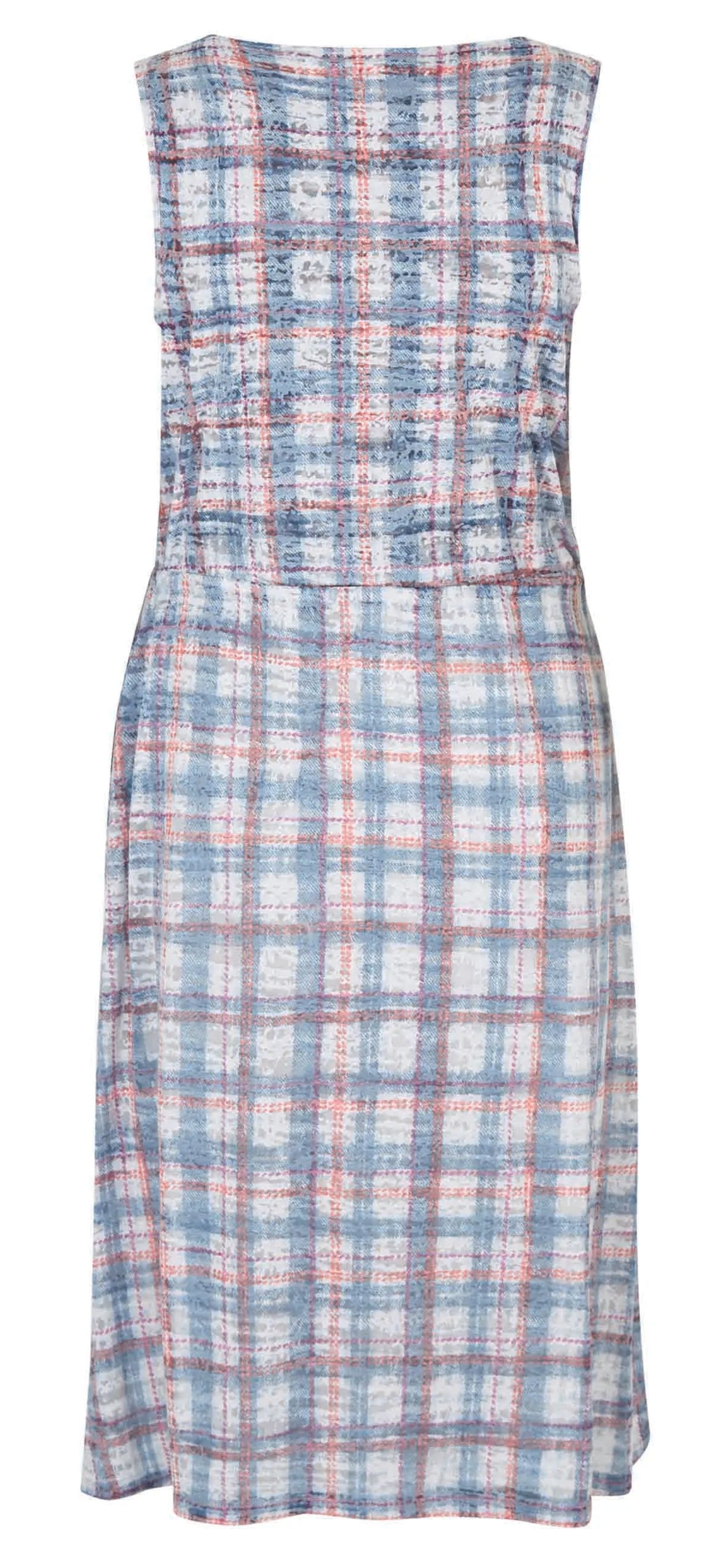 Weird Fish women's sleeveless blue and red check pattern Teresia burnout dress.