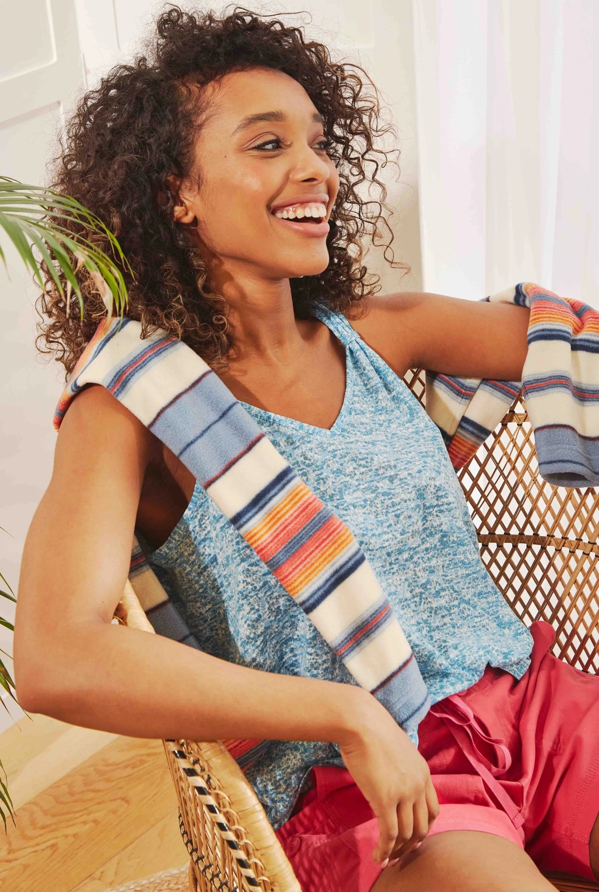 Women's Blue Surf coloured gathered fabric strap Aliana vest from Weird Fish.