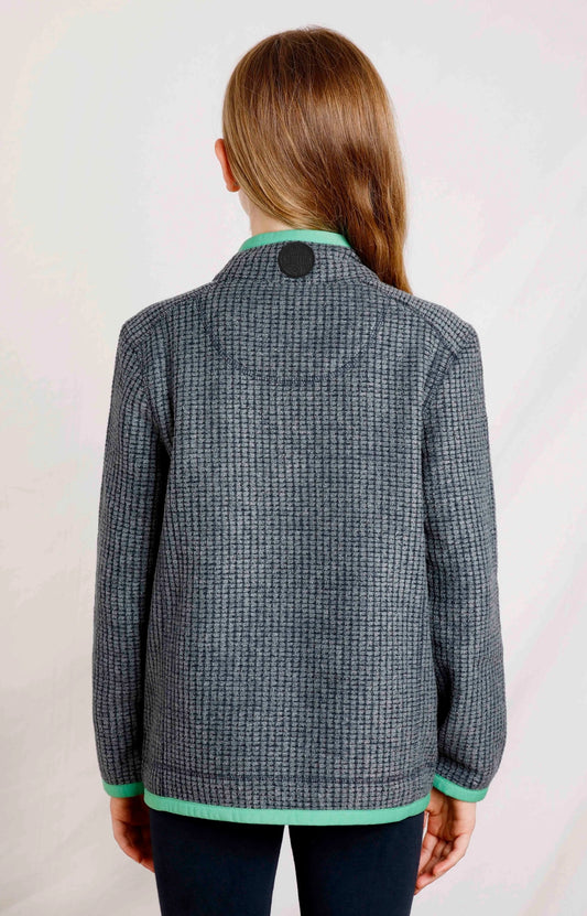 Weird Fish childrens Archie grid fleece in Navy with rubber logo collar patch.