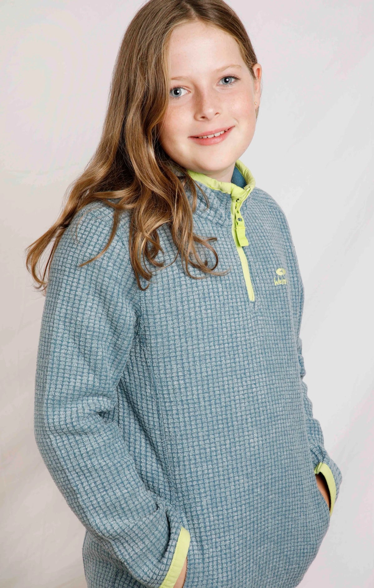 Childrens Weird Fish Uniform Blue 1/4 zip grid fleece.