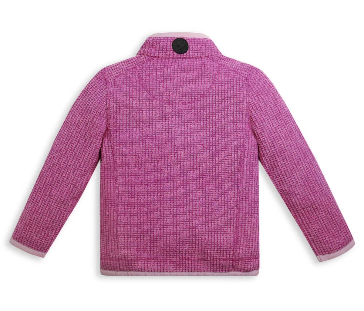 Weird Fish kids Raspberry Archie 1/4 zip grid fleece.