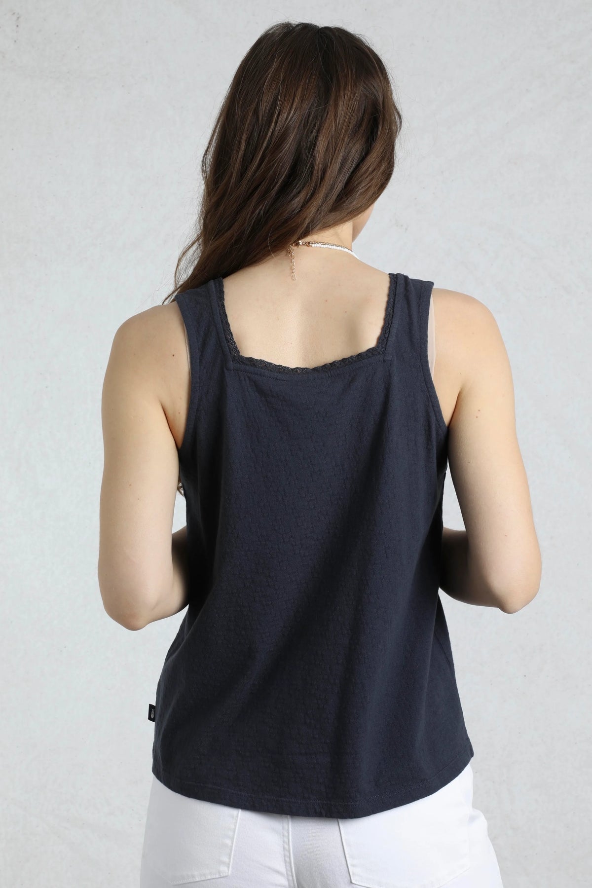 Weird Fish Womens Chelle Square Neck Jersey Vest - Navy