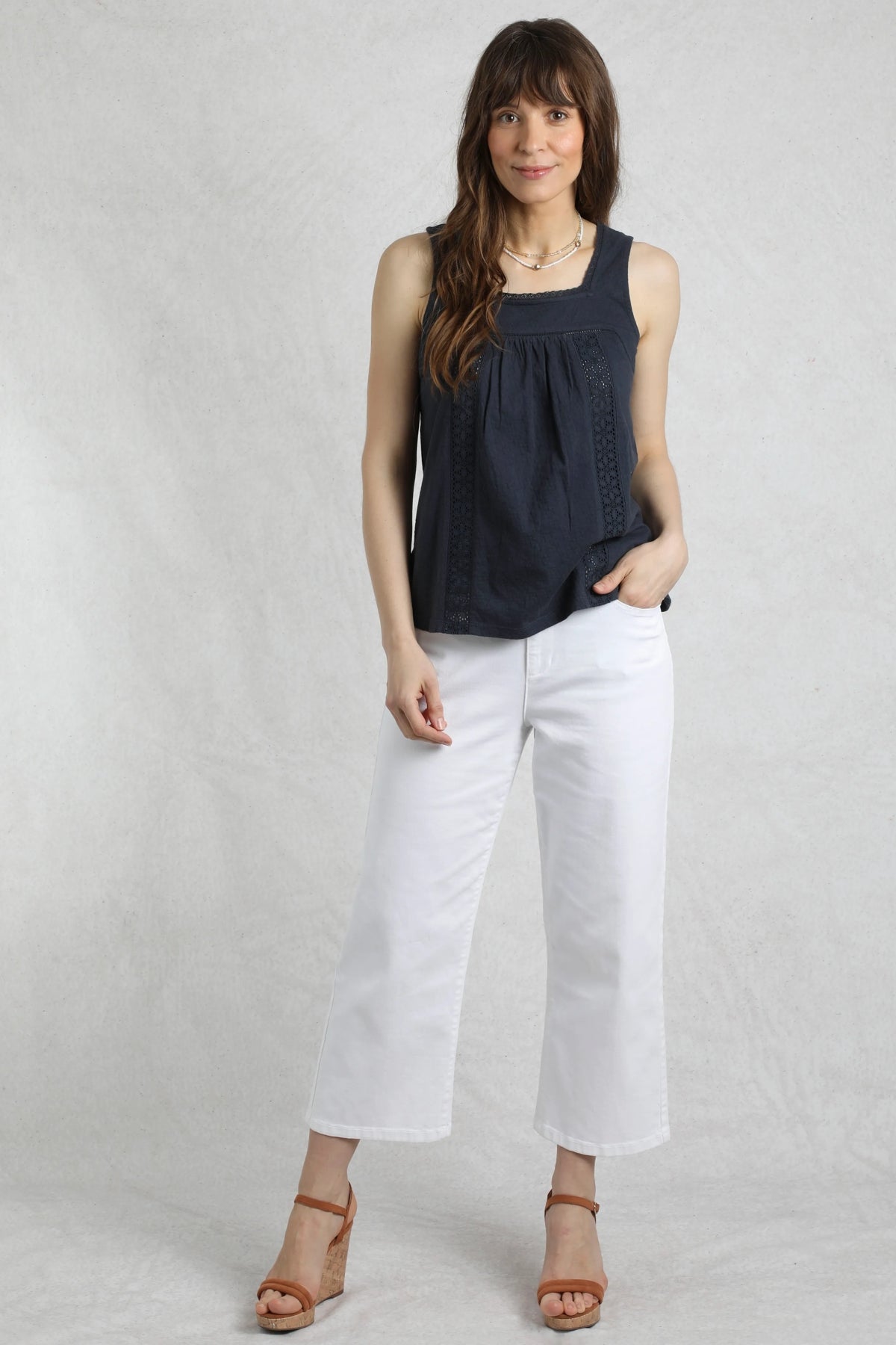 Weird Fish Womens Chelle Square Neck Jersey Vest - Navy