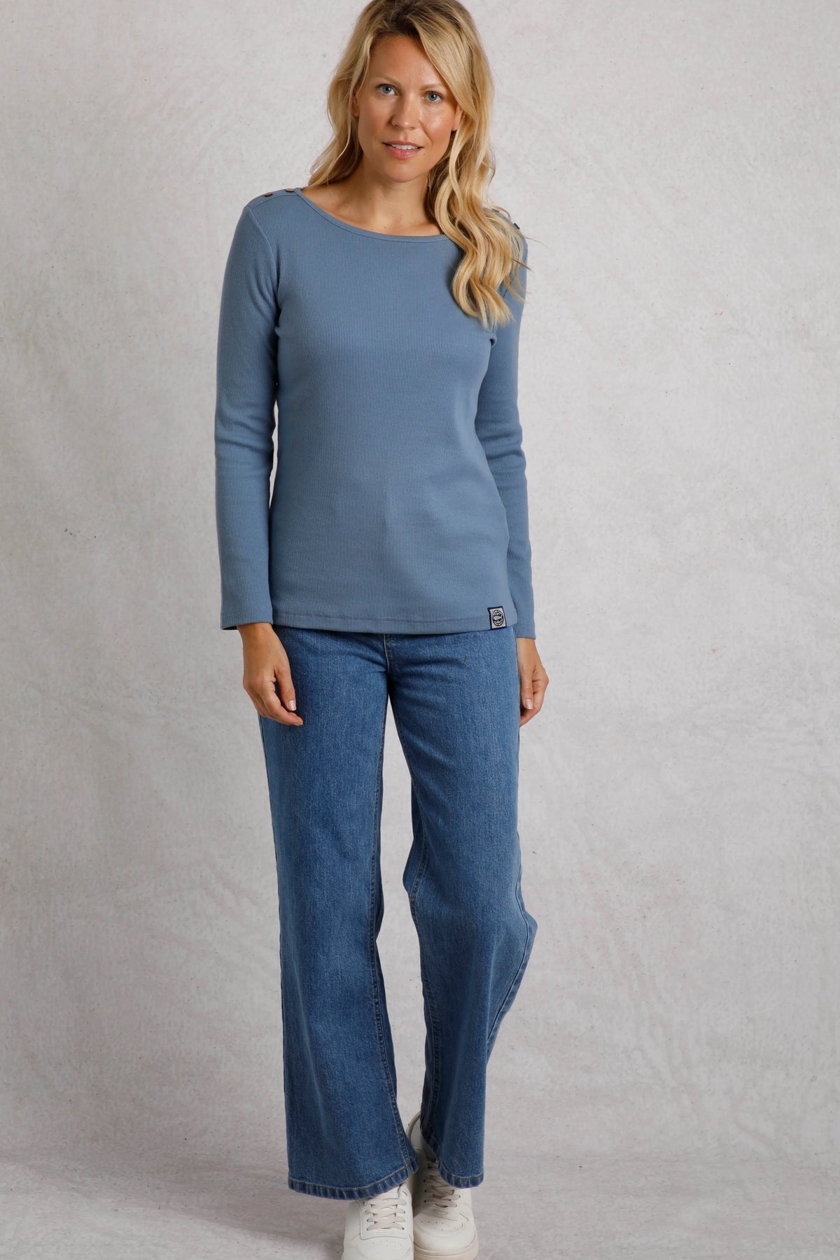 Weird Fish Womens Maine Ribbed Long Sleeve Tee - Blue Mirage
