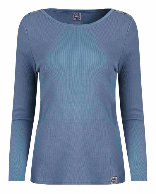 Weird Fish Womens Maine Ribbed Long Sleeve Tee - Blue Mirage