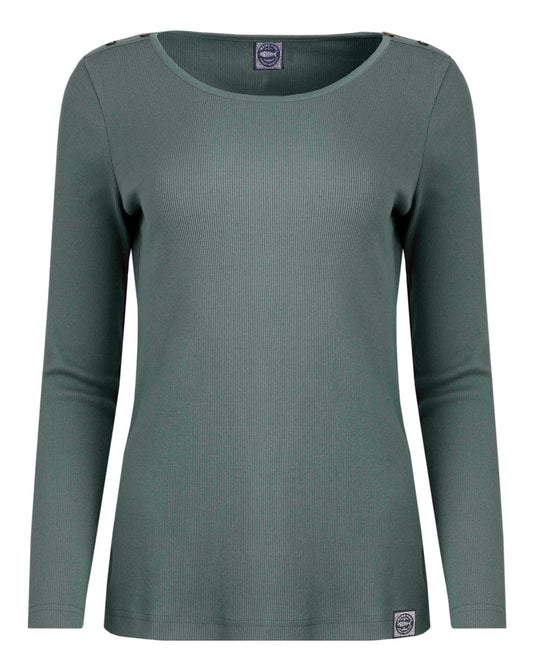 Weird Fish Womens Maine Ribbed Long Sleeve Tee - Army Green