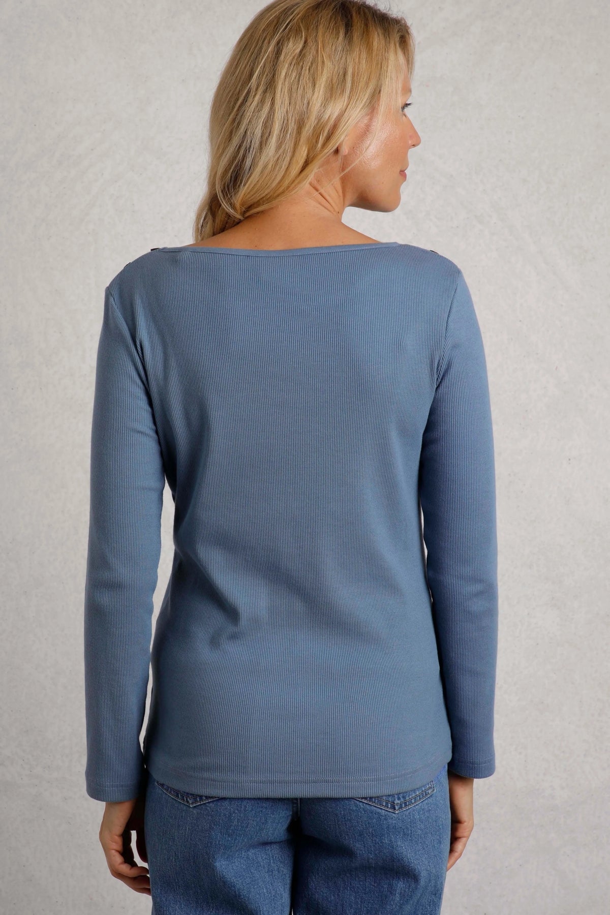 Weird Fish Womens Maine Ribbed Long Sleeve Tee - Blue Mirage