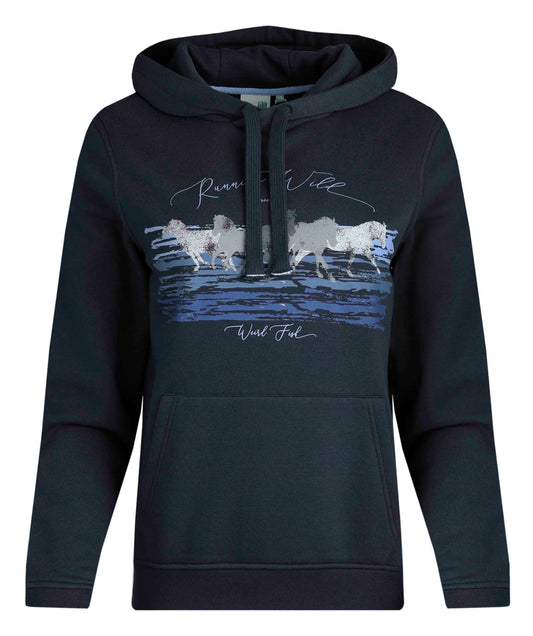 Weird Fish Womens Topaz Horse Print Popover Hoodie - Navy