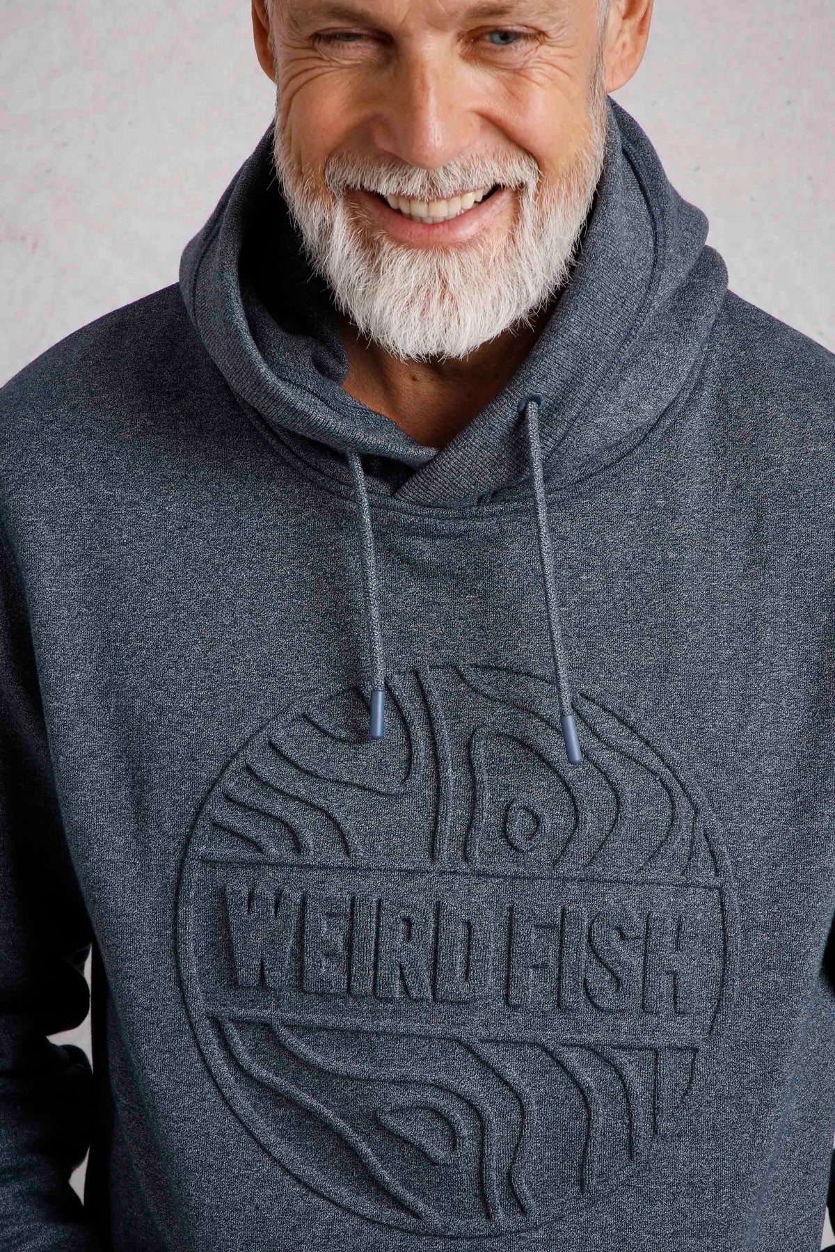 Weird Fish Mens Perranporth Embossed Grindle Hoodie - Navy