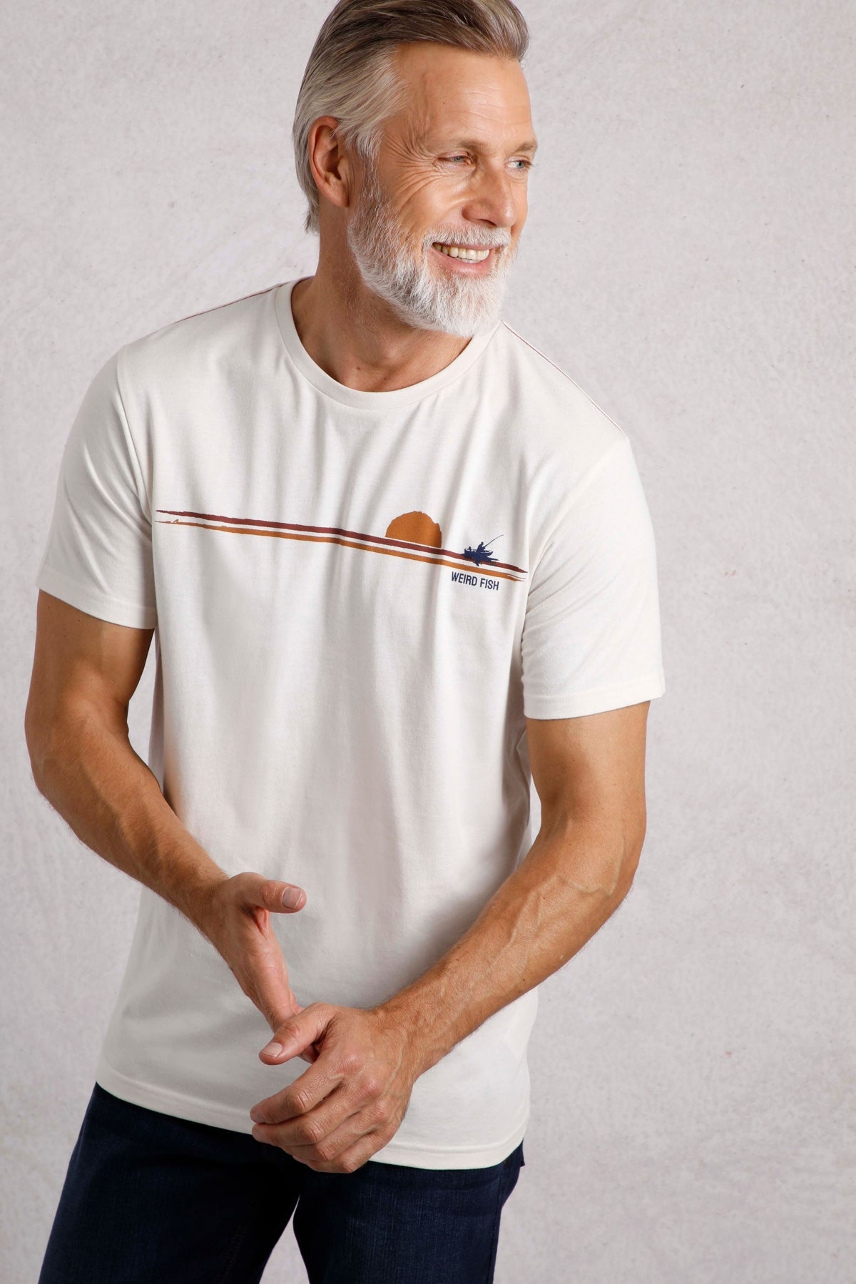 Weird Fish Mens Fishing Print Tee - Dusty White