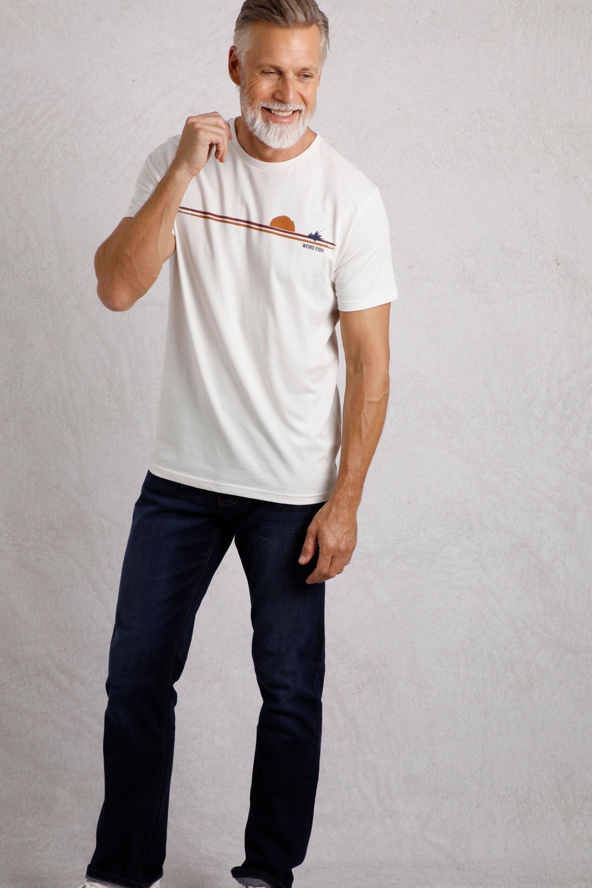 Weird Fish Mens Fishing Print Tee - Dusty White