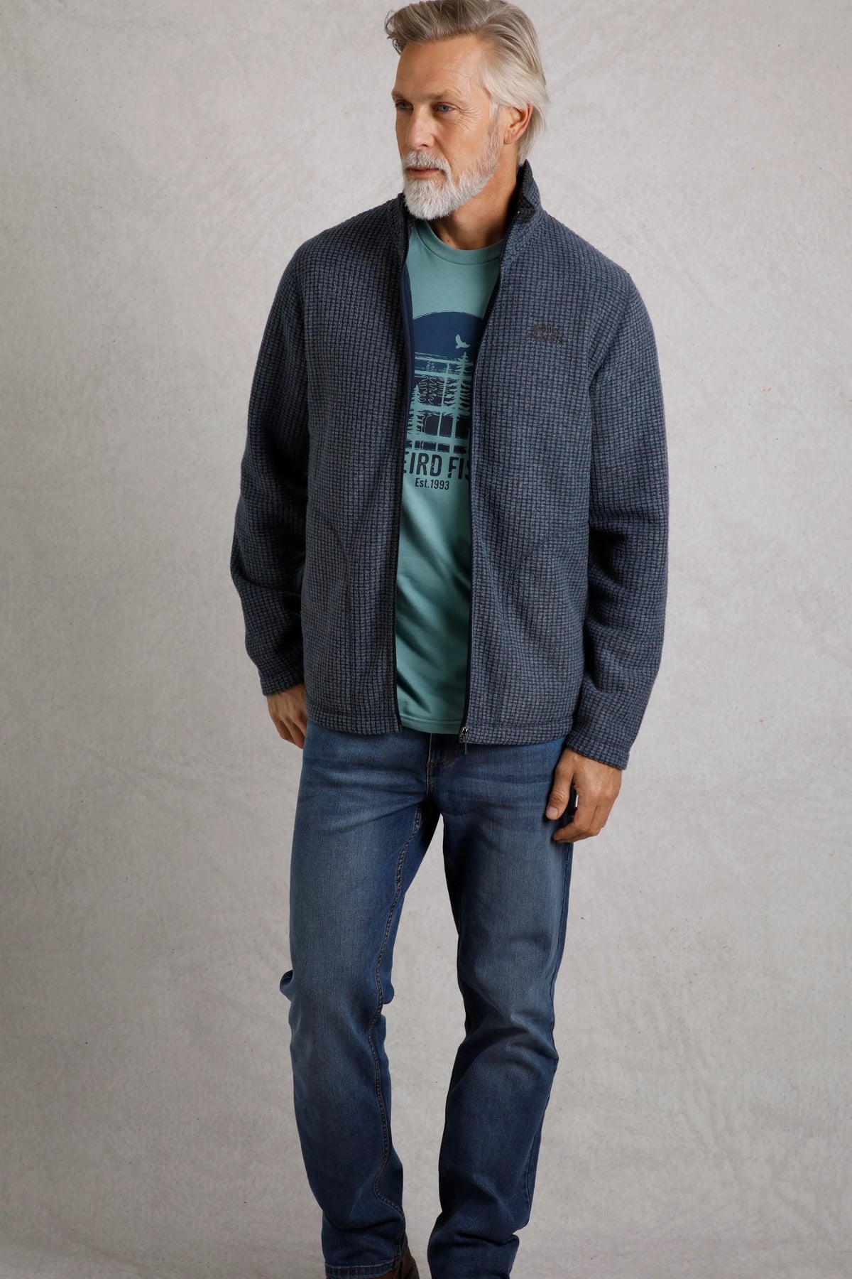 Weird Fish Mens Shires Full Zip Grid Fleece - Navy