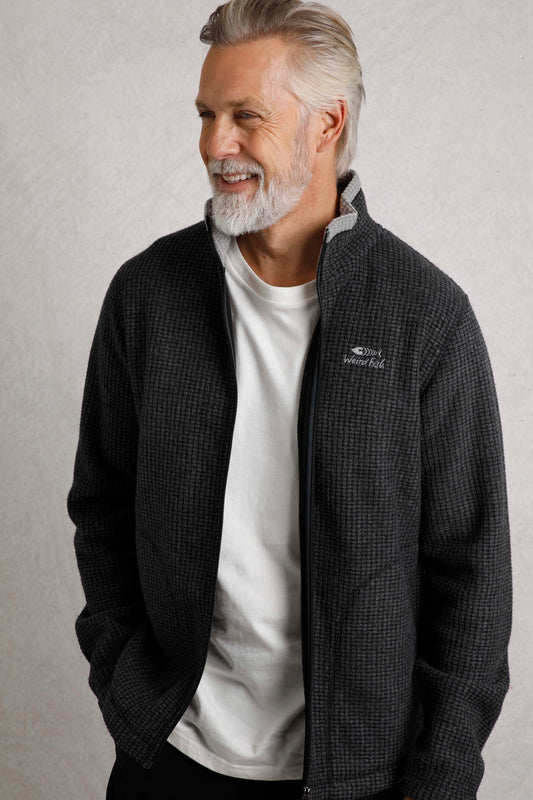 Weird Fish Mens Shires Full Zip Grid Fleece - Washed Black