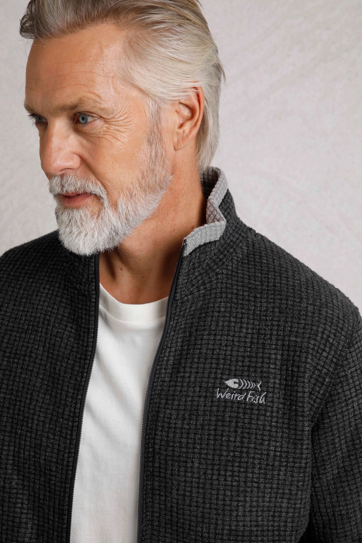 Weird Fish Mens Shires Full Zip Grid Fleece - Washed Black