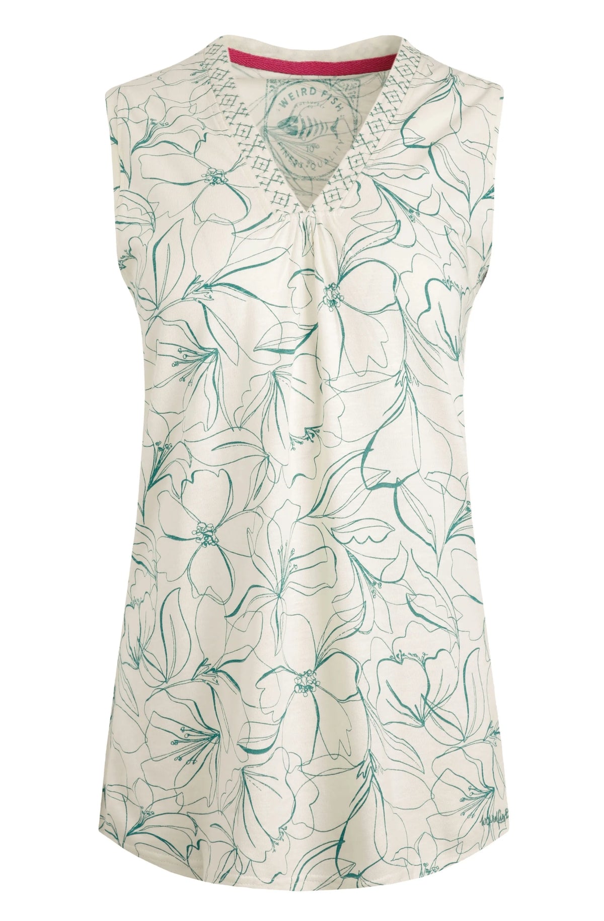 Weird Fish Womens Nonno Printed Cotton Slub Jersey Vest - Viridis