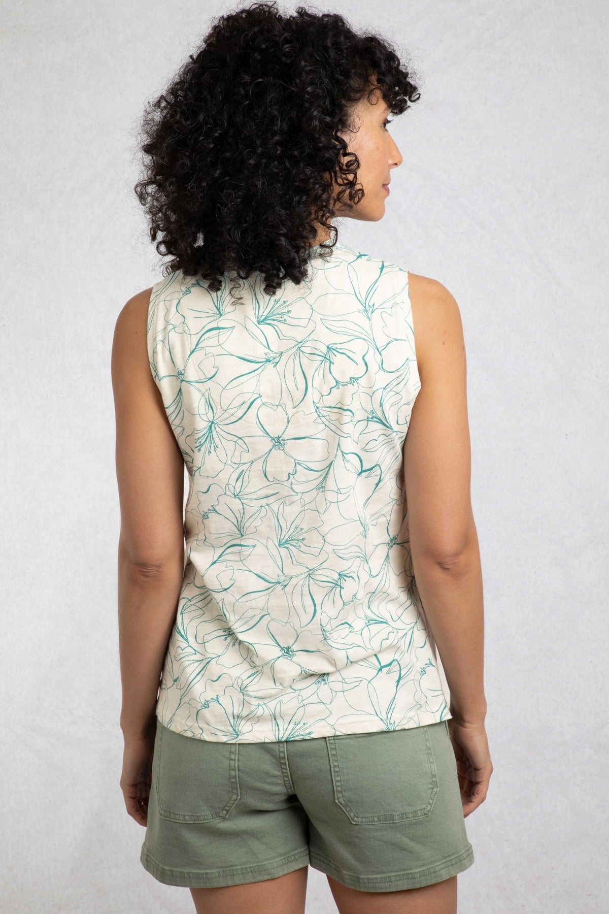Weird Fish Womens Nonno Printed Cotton Slub Jersey Vest - Viridis