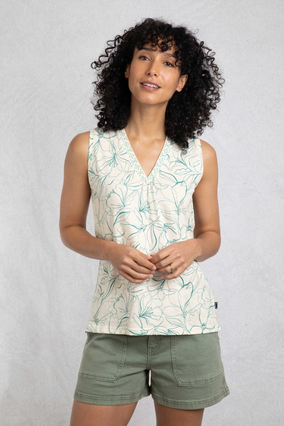 Weird Fish Womens Nonno Printed Cotton Slub Jersey Vest - Viridis
