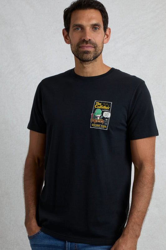 Weird Fish Mens Codfather Print T-Shirt - Black