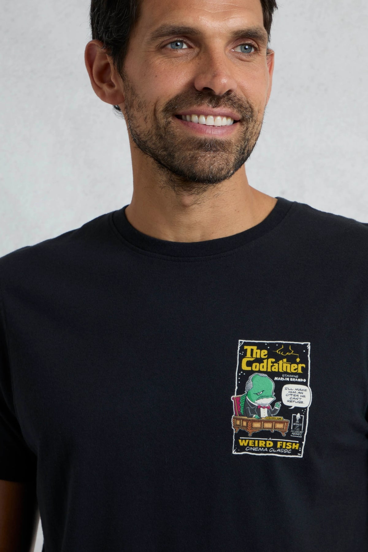 Weird Fish Mens Codfather Print T-Shirt - Black