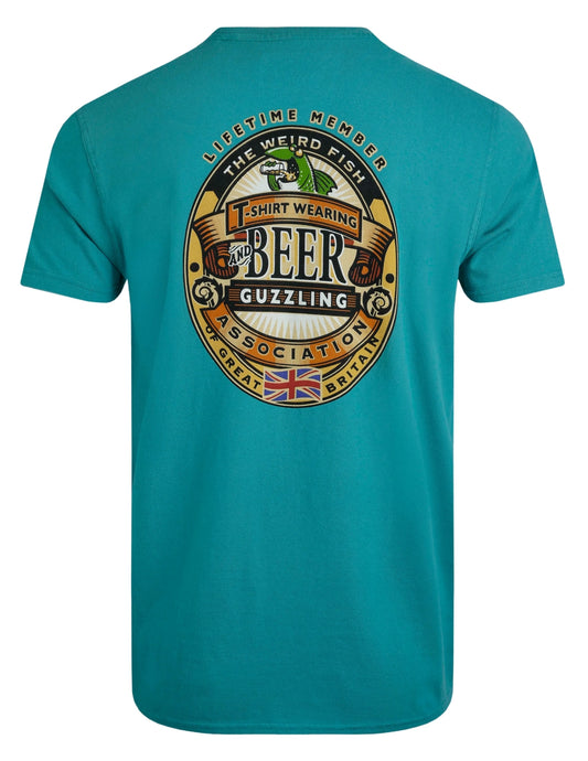 Weird Fish Mens Beer Guzzling Print T-Shirt - Viridis