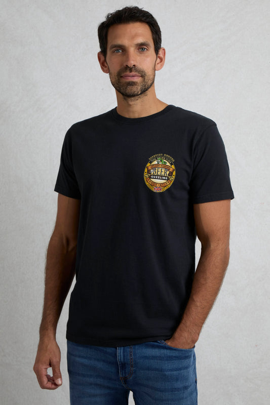 Weird Fish Mens Beer Guzzling Print T-Shirt - Black