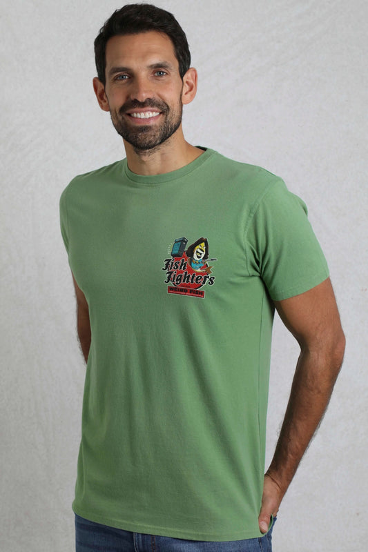 Weird Fish Mens Fish Fighters Printed Tee - Artichoke Green