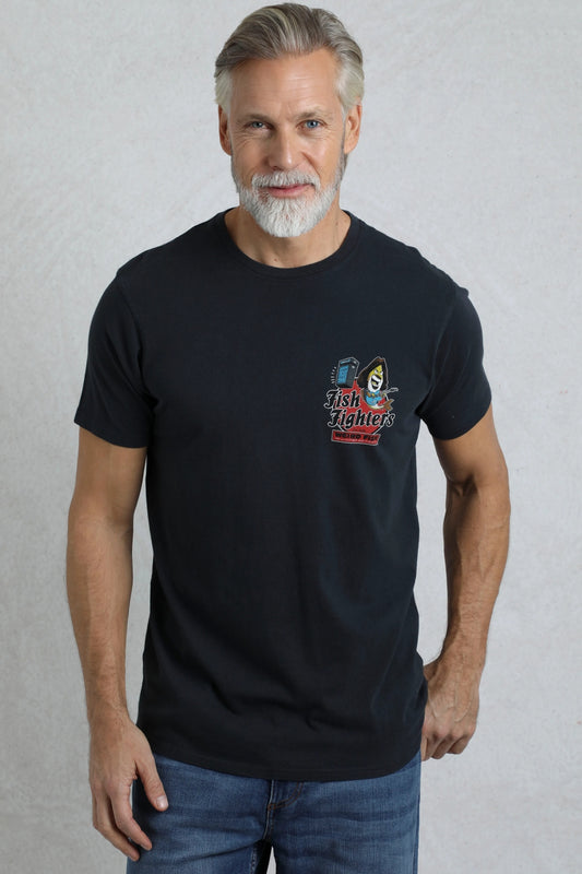 Weird Fish Mens Fish Fighters Printed Tee - Navy