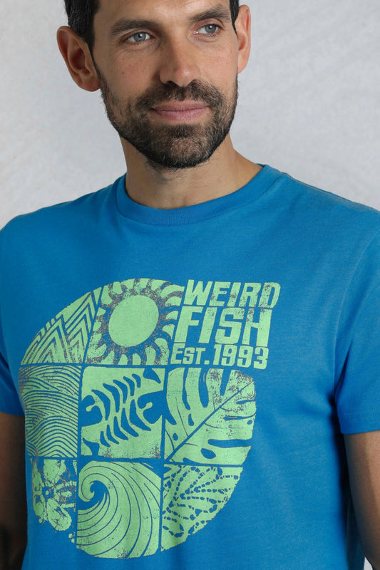 Weird Fish Mens Summer Sector Printed Tee - Lagoon Blue