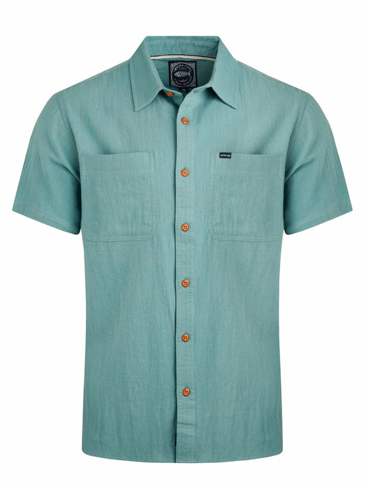 Weird Fish Mens Hinton Short Sleeve Textured Crepe Shirt - Mineral Blue