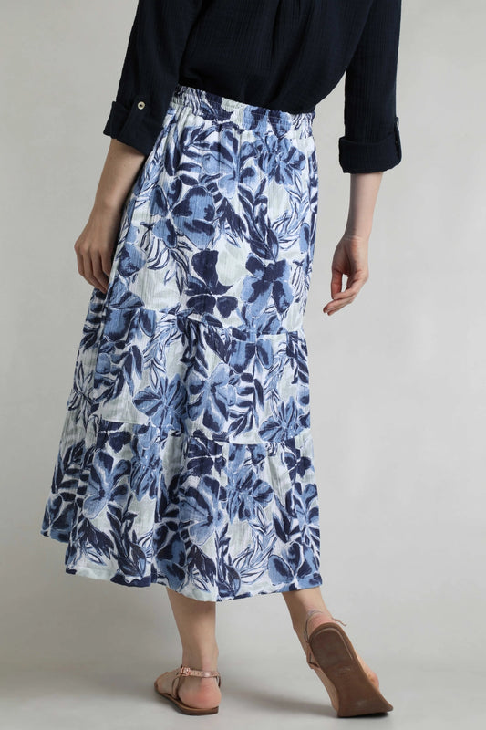 Weird Fish Womens Harini Doublecloth Midi Tiered Skirt - Estate Blue