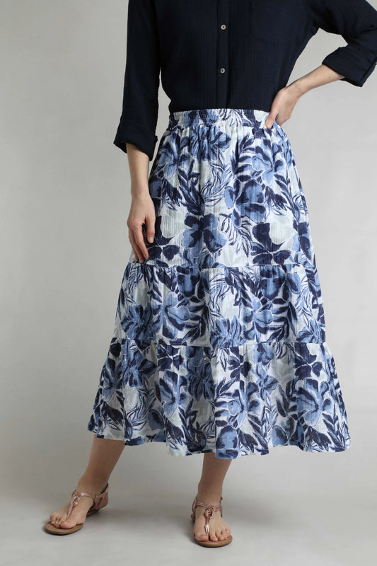 Weird Fish Womens Harini Doublecloth Midi Tiered Skirt - Estate Blue