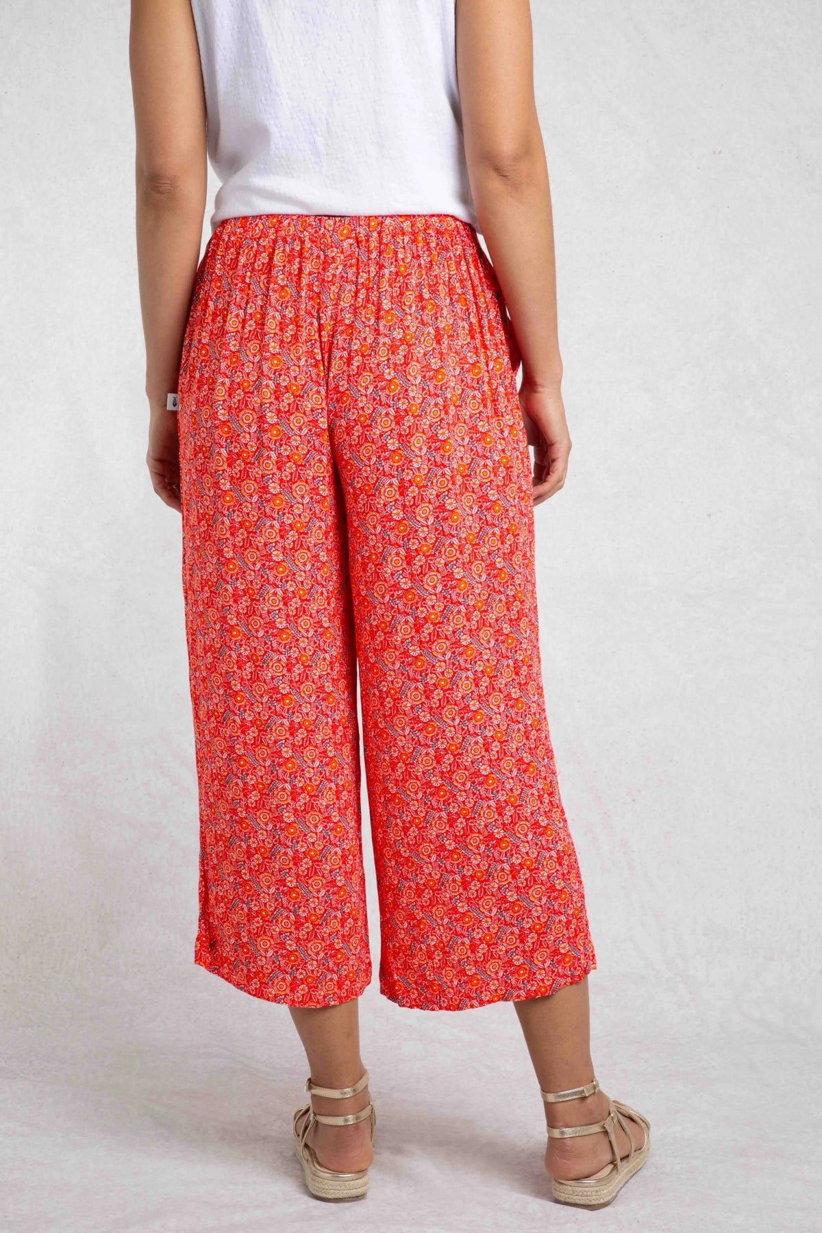 Weird Fish Womens Sarita Viscose Wide Leg Cropped Trouser - Tango Red