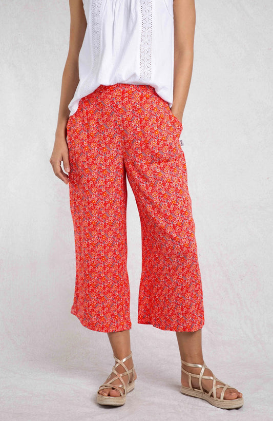 Weird Fish Womens Sarita Viscose Wide Leg Cropped Trouser - Tango Red