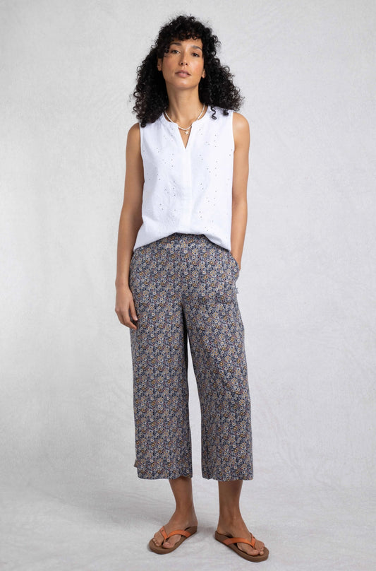 Weird Fish Womens Sarita Viscose Wide Leg Cropped Trouser - Navy