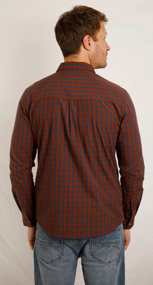 Weird Fish Mens Lando Long Sleeve Check Shirt - Burnt Henna