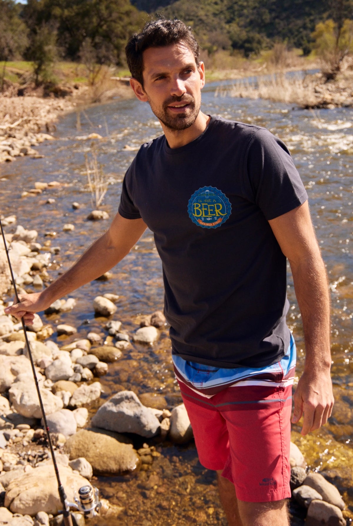 Weird Fish Mens Lucknow Printed Stripe Board Shorts - Garnet Red