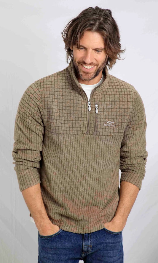 Weird Fish men's Longmont 1/4 zip stripe grid fleece in Bronze.