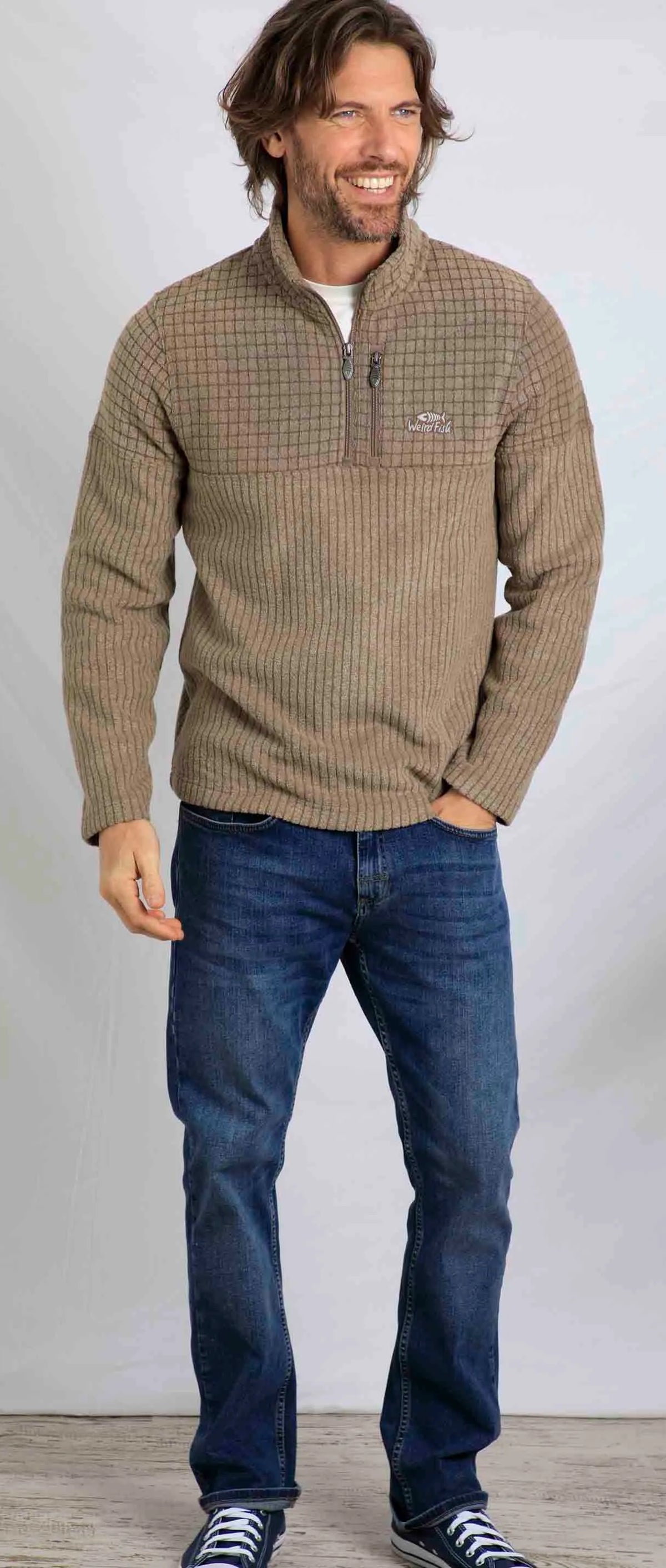Men's Longmont Bronze stripe grid fleece from Weird Fish.
