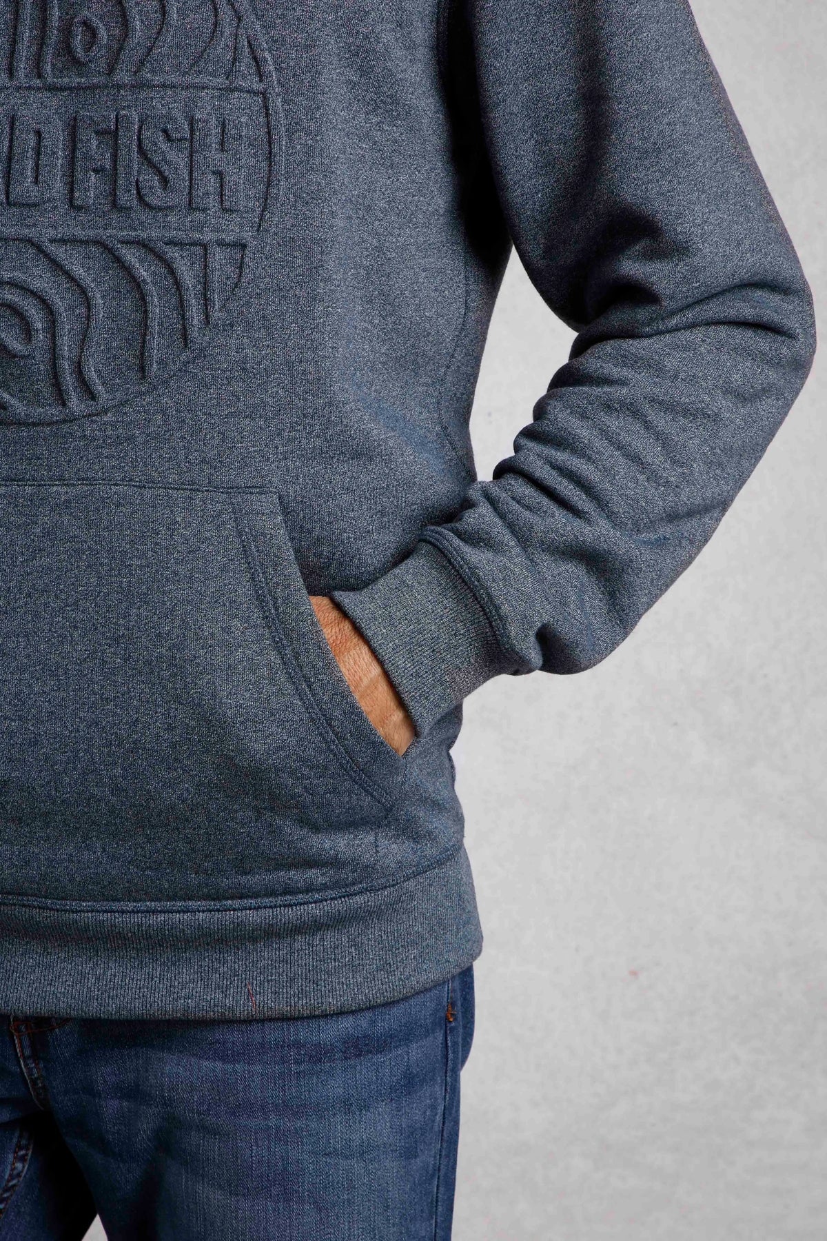 Weird Fish Mens Perranporth Embossed Grindle Hoodie - Navy