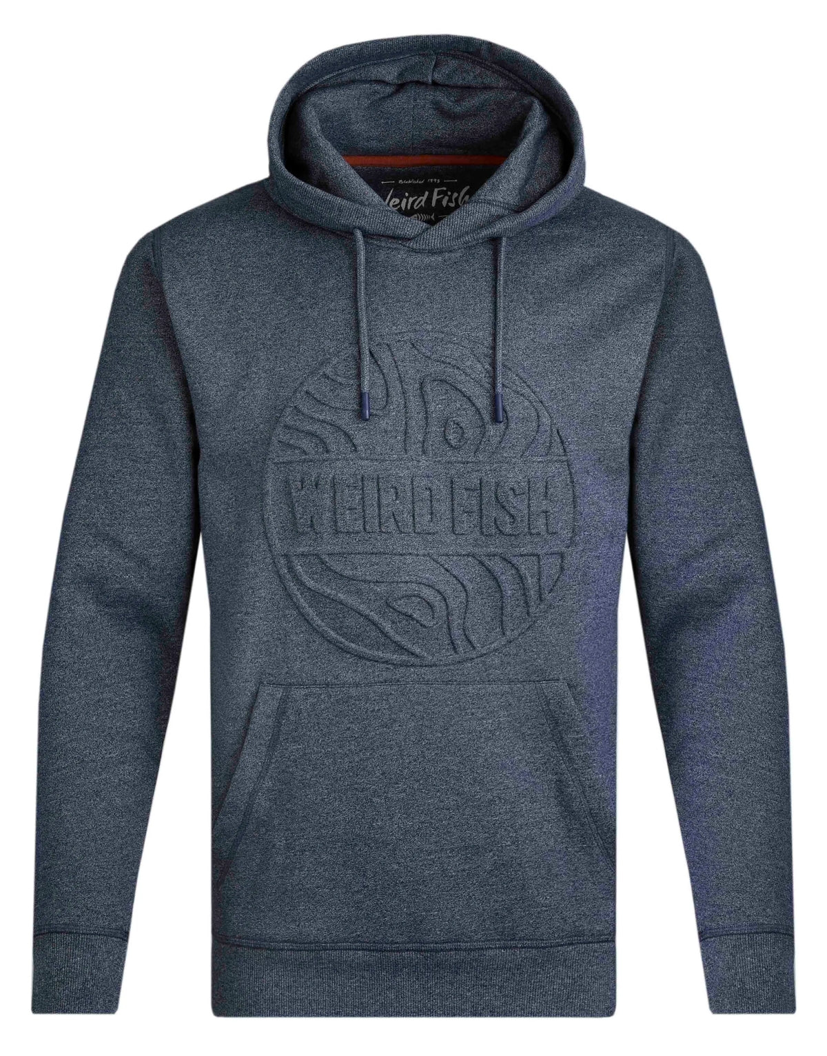 Weird Fish Mens Perranporth Embossed Grindle Hoodie - Navy