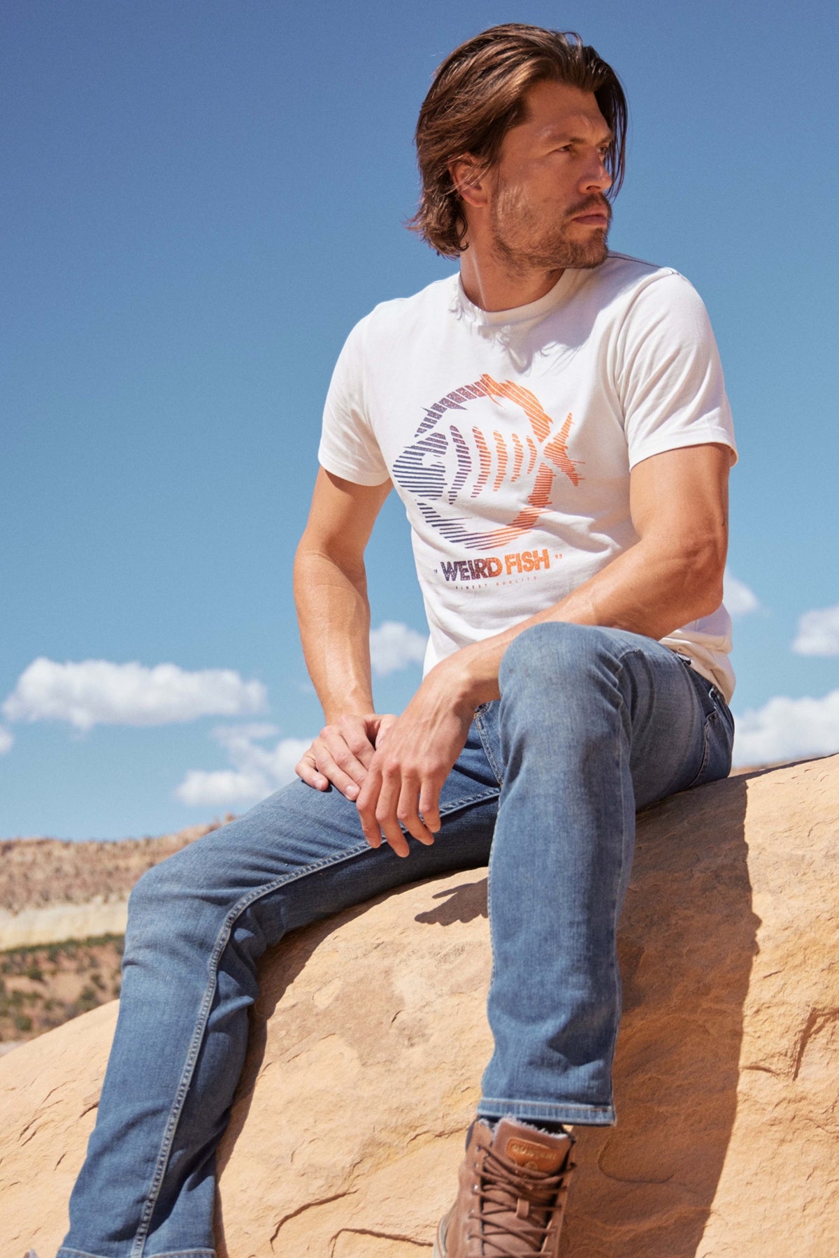 Weird Fish Mens Velocity Printed Tee - Dusty White