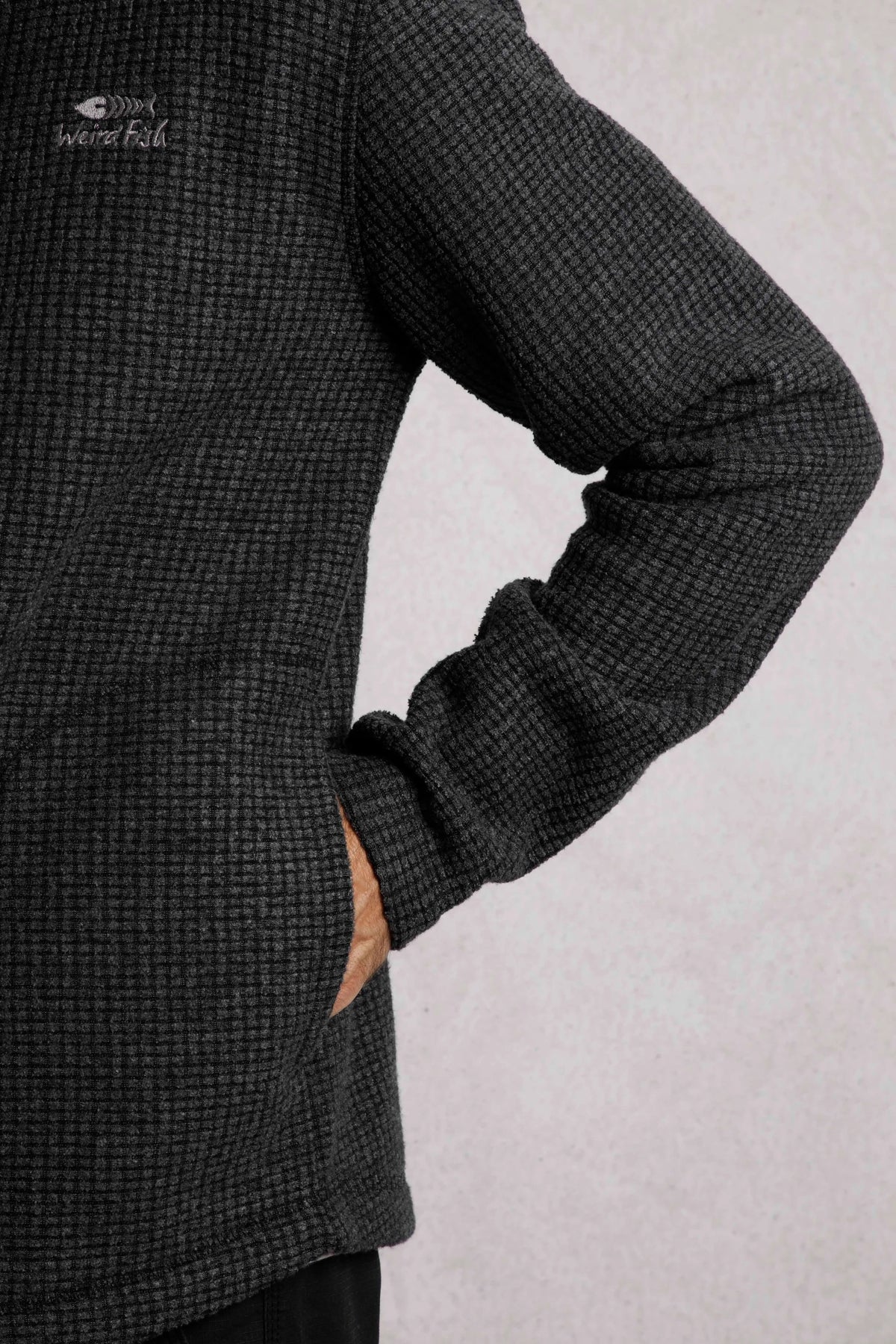 Weird Fish Mens Shires Full Zip Grid Fleece - Washed Black
