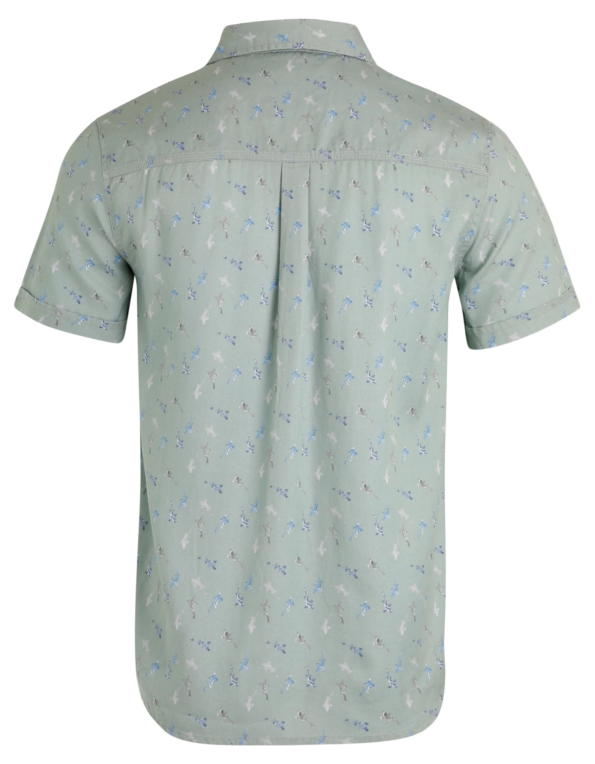 Men's Keilor fish print short sleeve Tencel shirt from Weird Fish in pistachio green.