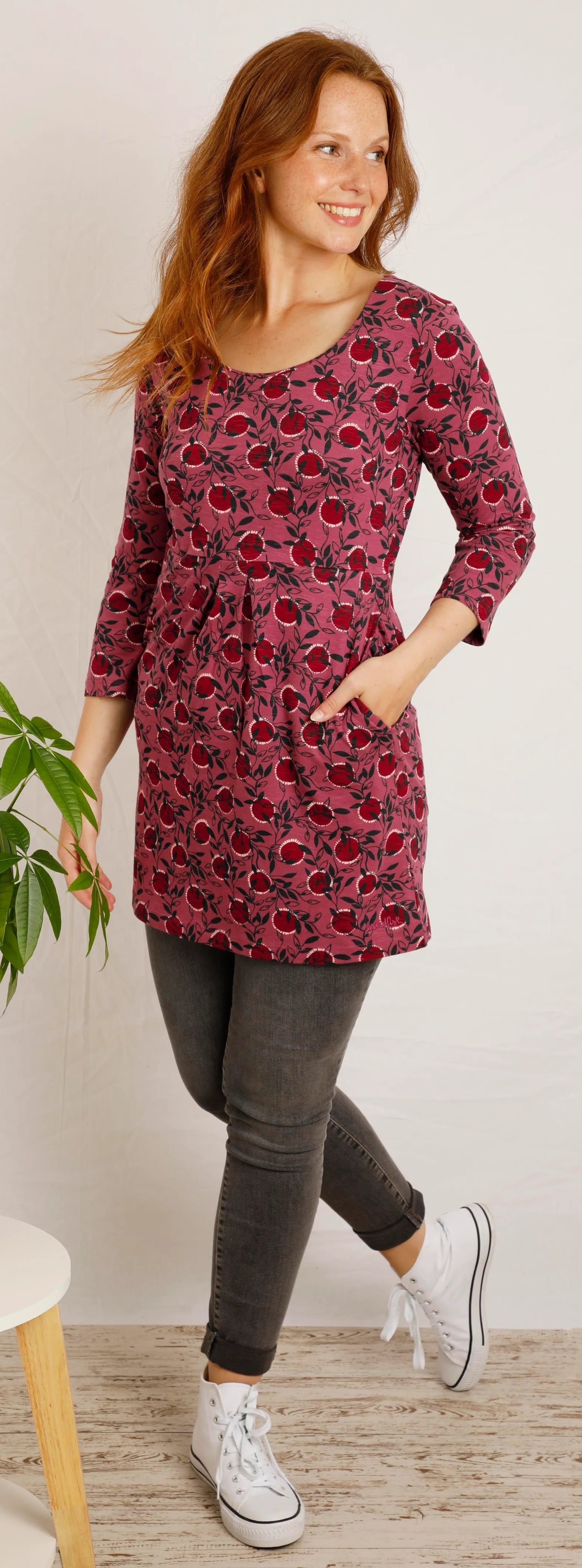 Weird Fish Womens 'Arlina' Printed Jersey Tunic - Crushed Berry