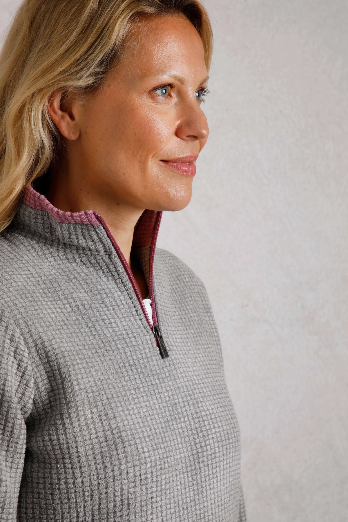 Weird Fish Womens Beye Zip Neck Grid Fleece Frost Grey